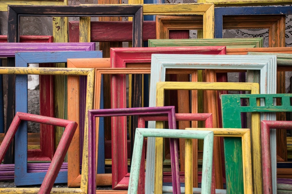 pile of empty colorful frames