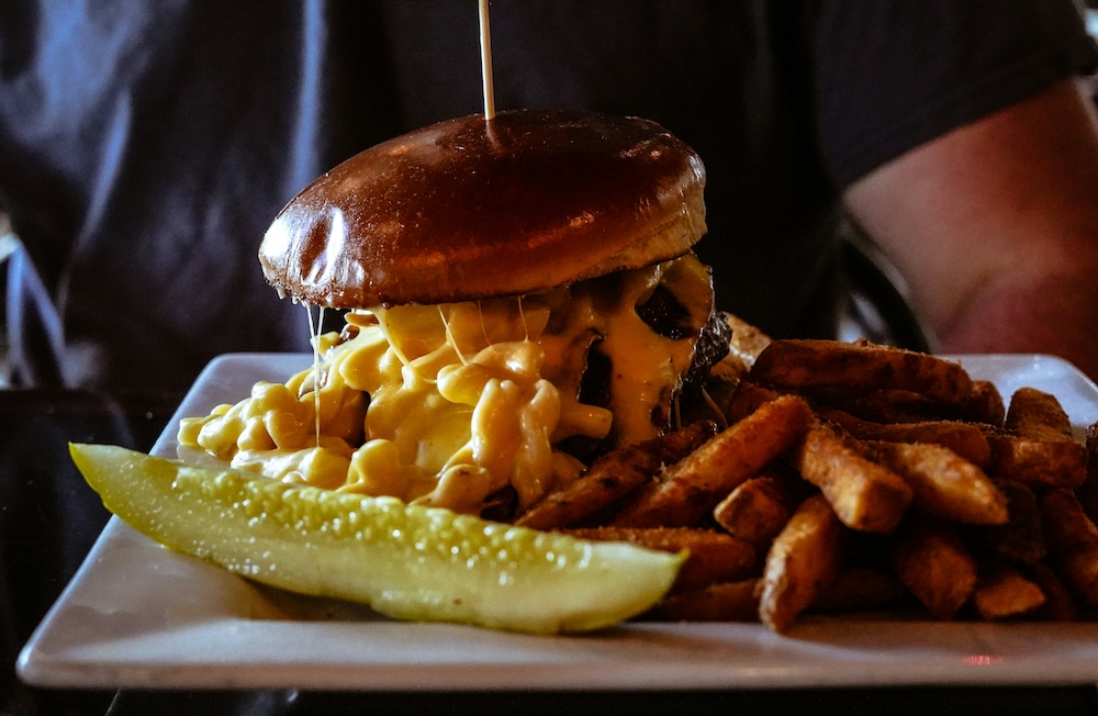 Mac n cheese burger at a Holden Beach restaurant